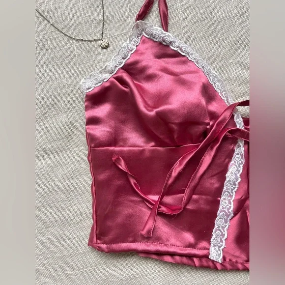 Satin Lace Y2K Crop Top - Picture 2 of 3
